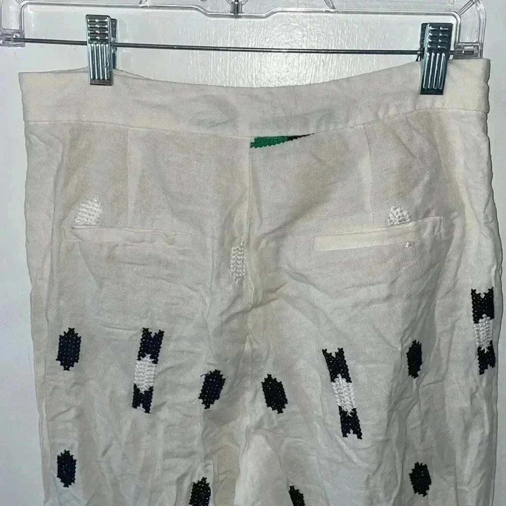 Zara Embroidered linen blend tribal pants 25”